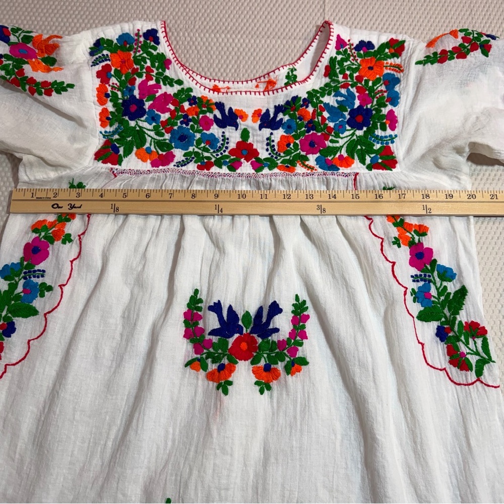 Superfussy Embroidered Tunic Boho Cottagecore Floral Mexican Style White Gauze - Picture 10 of 11